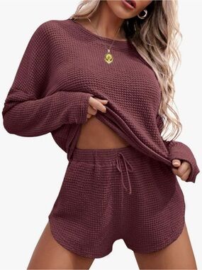 Ekouaer Women’s Waffle Knit Pajama Set